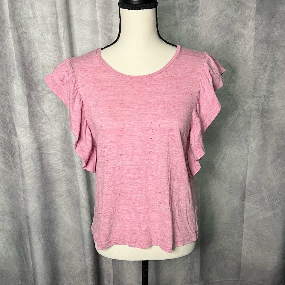 Molly Bracken Pink Ruffle Sleeve Women's Top - Large